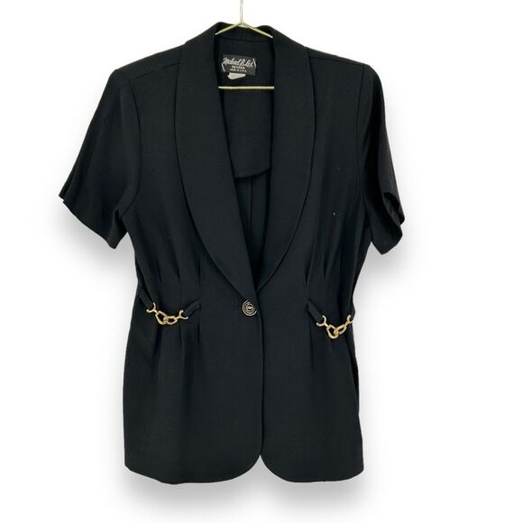 Vintage 90s Short Sleeve Hourglass Blazer Jacket Gold Jewelry Fran Fine Style S - Picture 1 of 7